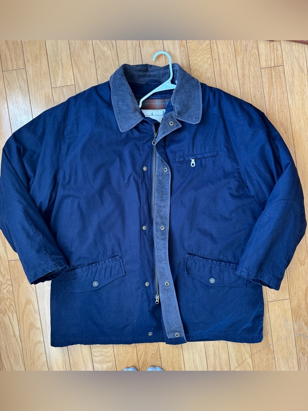 Vintage Towne London Fog Navy Corduroy Collar Insulated Utility Coat XL